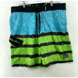 Maui Board Shorts Men's Size 36 Blue Green Striped Beach Shorts Swimwear Surf